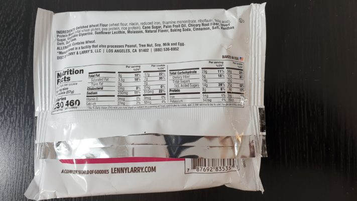 Lenny & Larry's The Complete Cookie Nutritional Information